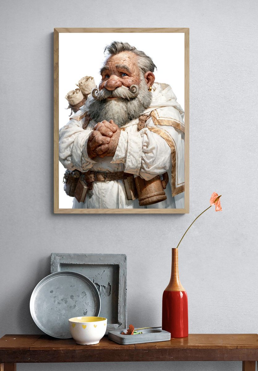 Bearded Dwarf Portrait Illustration Print. — room view 3