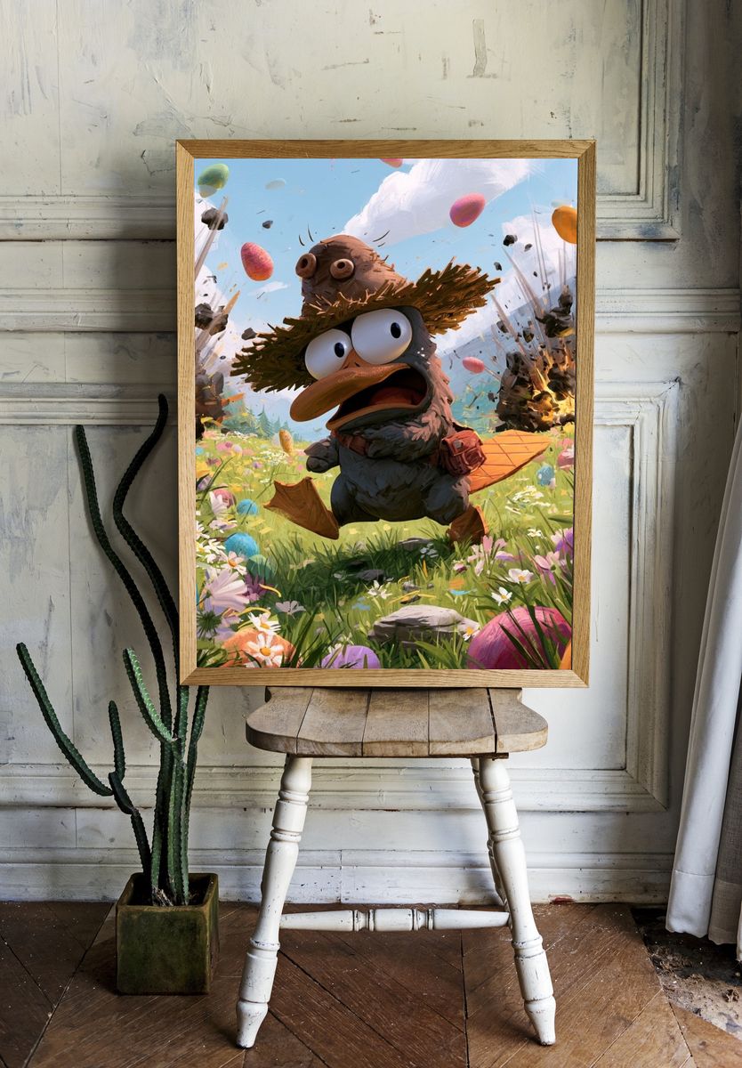 Cartoon Duck Explosion Illustration Poster. — room view 1