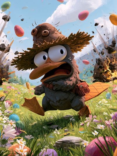 Cartoon Duck Explosion Illustration Poster.