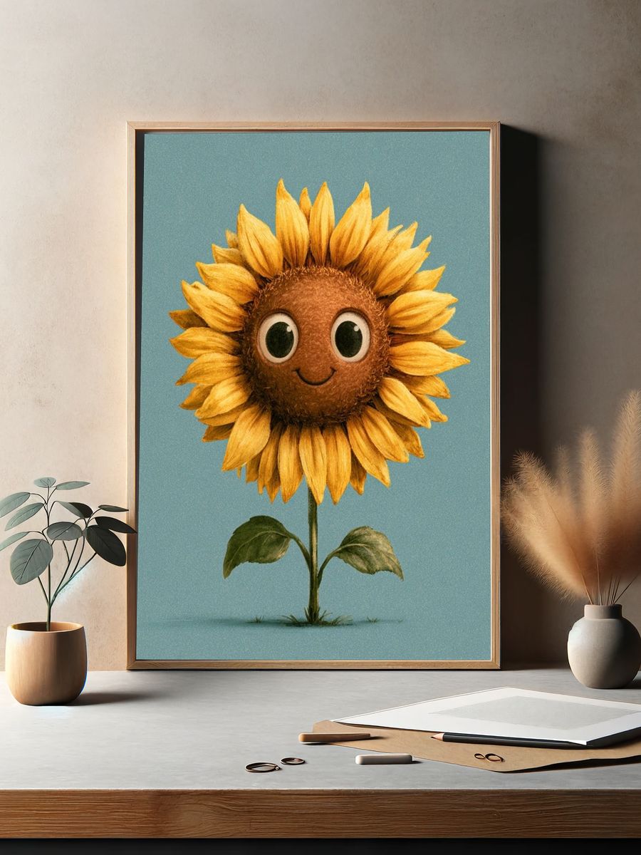 Smiling Sunflower Illustration Poster. — room view 2