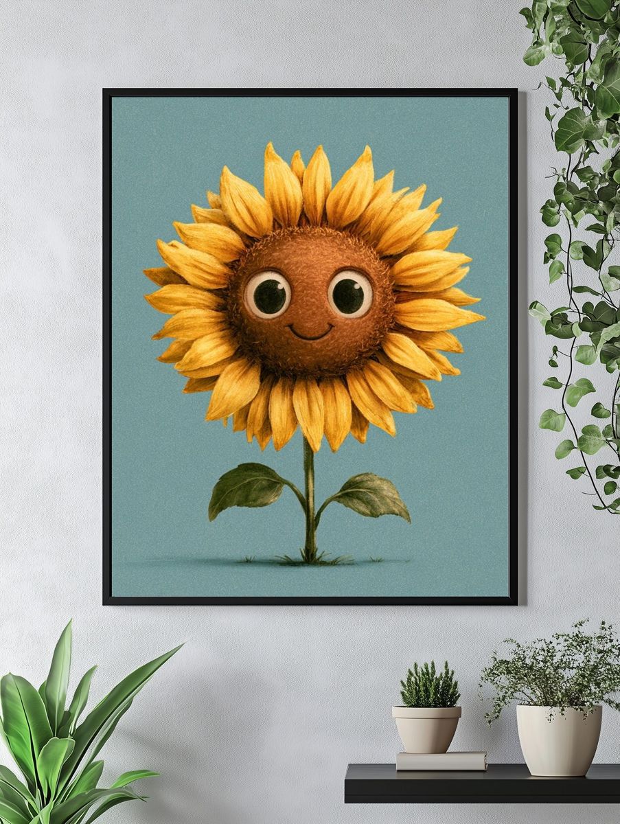 Smiling Sunflower Illustration Poster. — room view 4