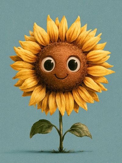 Smiling Sunflower Illustration Poster. poster