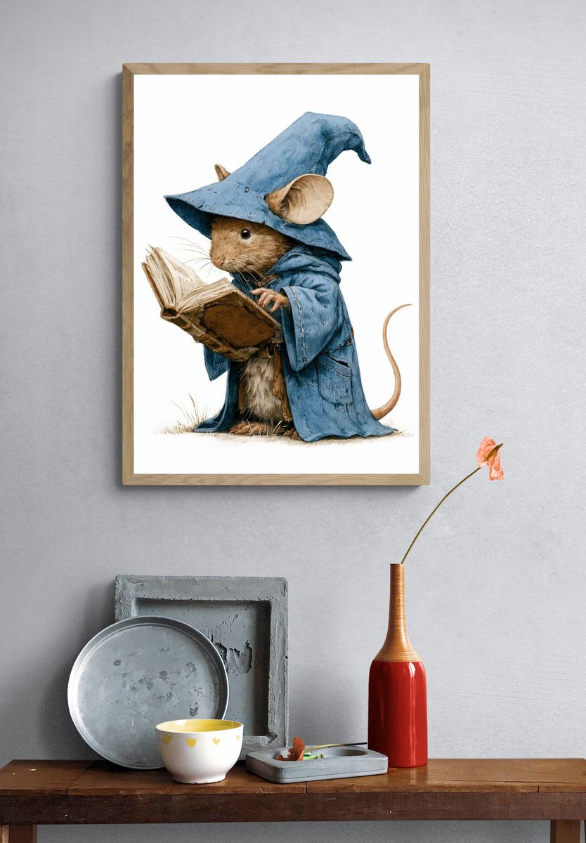 Wizard Mouse Illustration Poster. — room view 3