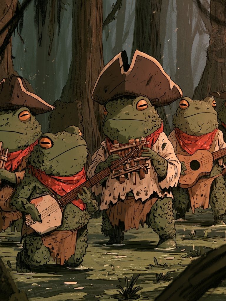Pirate Frogs Forest Parade Print. poster — illustration art