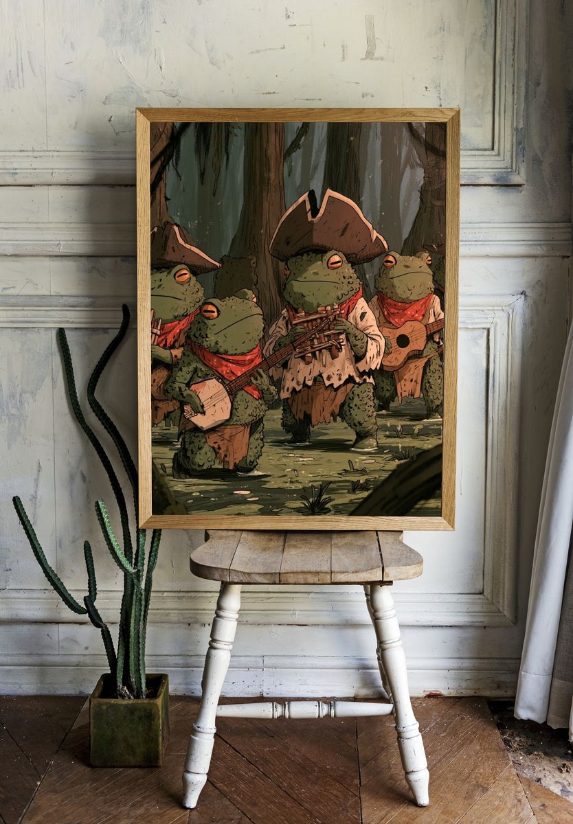 Pirate Frogs Forest Parade Print. room preview