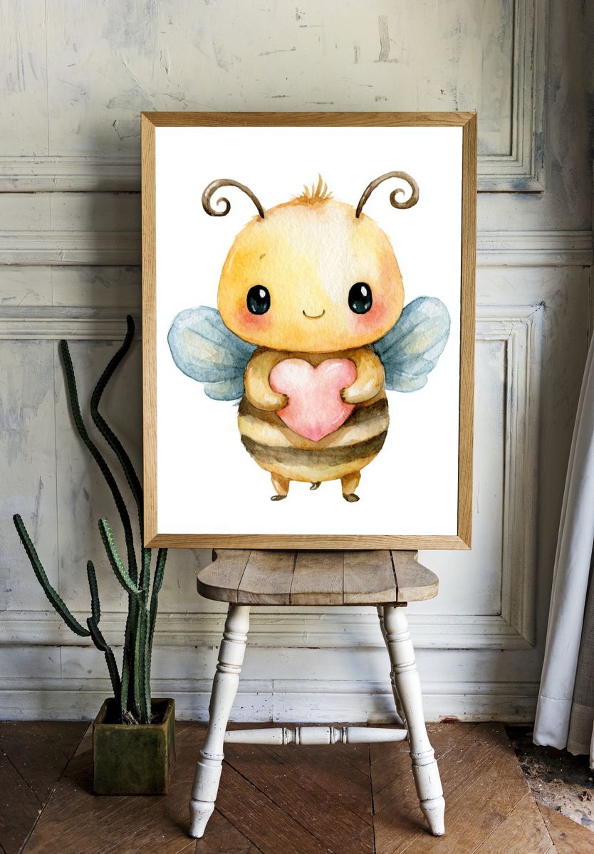 Cute Bee Watercolor Print. — room view 1