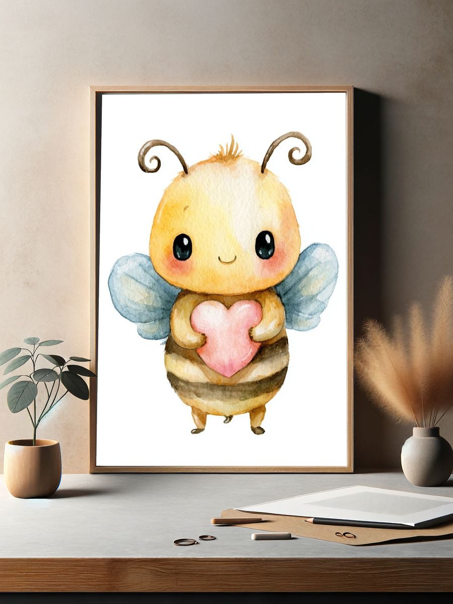 Cute Bee Watercolor Print. — room view 2