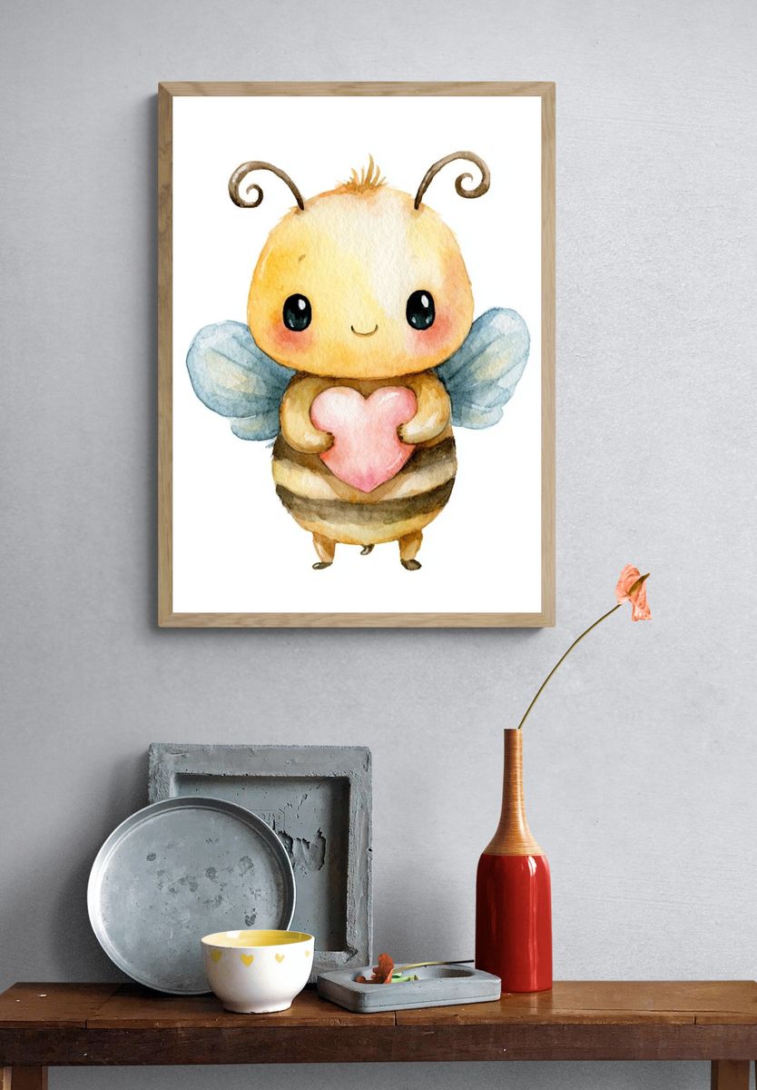 Cute Bee Watercolor Print. — room view 3