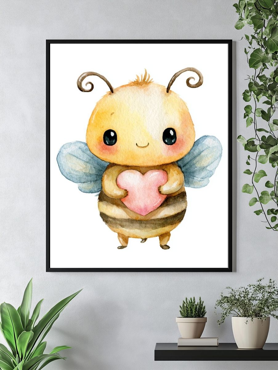 Cute Bee Watercolor Print. — room view 4