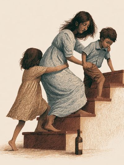 Family Stairway Illustration Poster.