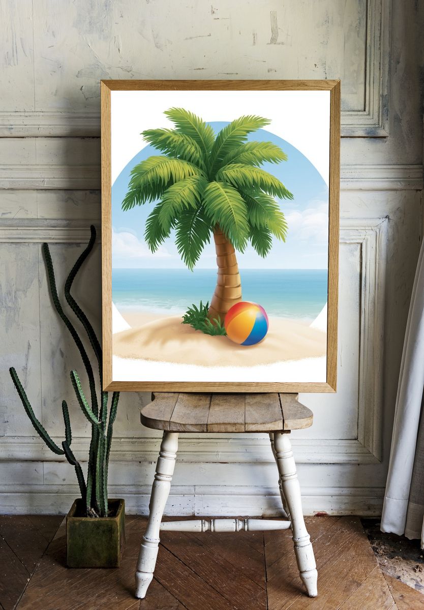 Tropical Palm Beach Illustration Poster. — room view 1