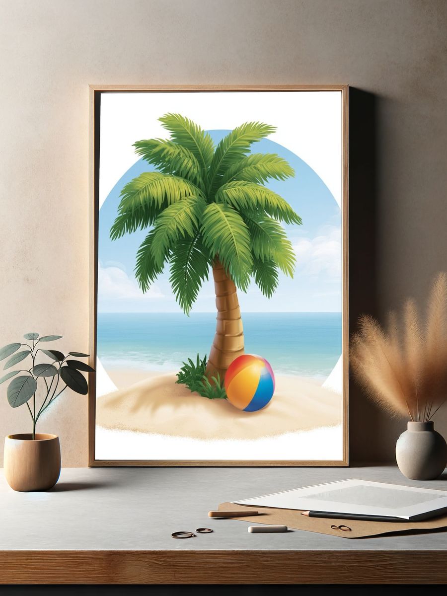 Tropical Palm Beach Illustration Poster. — room view 2