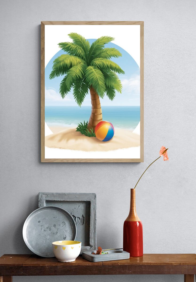 Tropical Palm Beach Illustration Poster. — room view 3