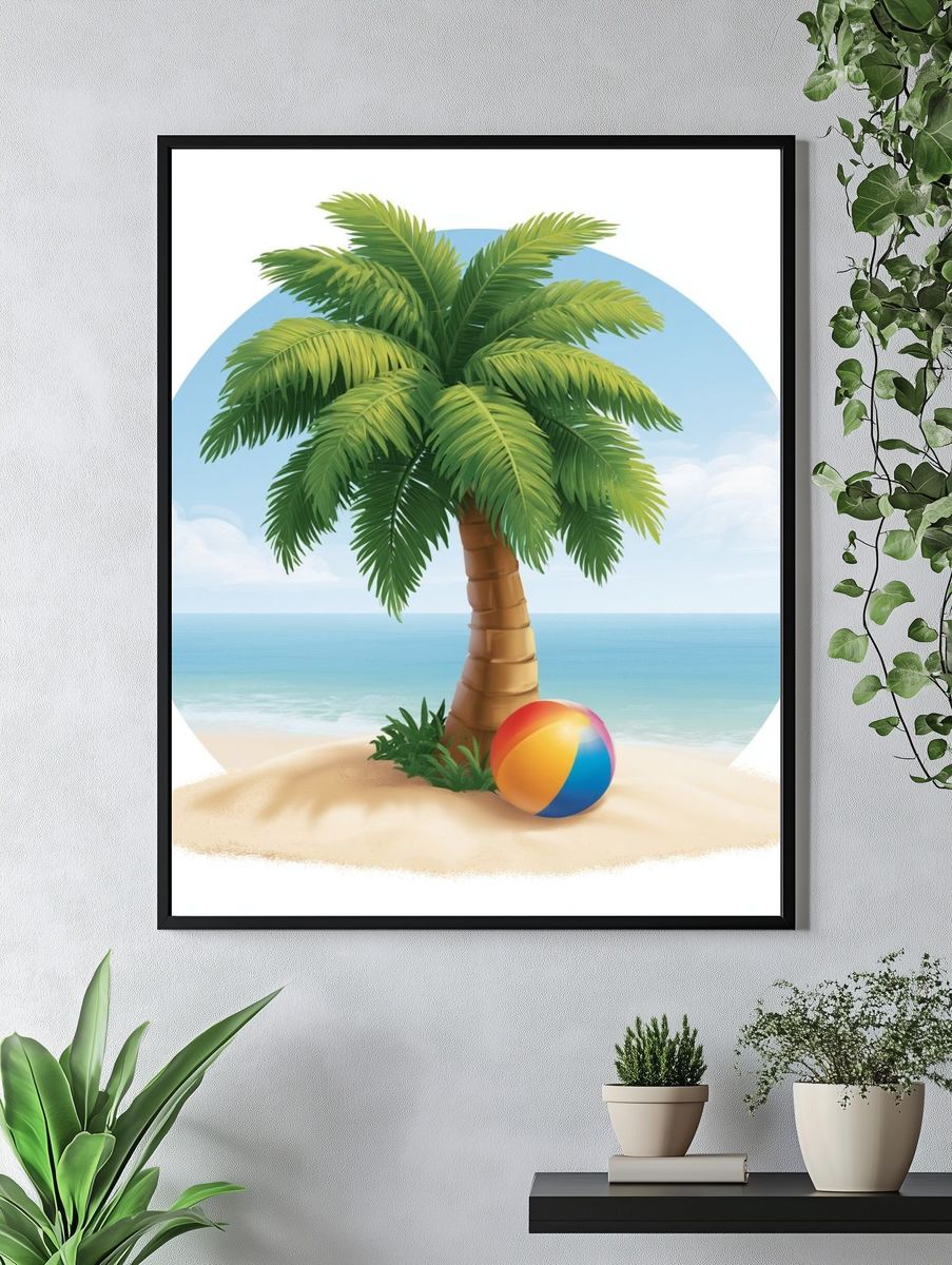 Tropical Palm Beach Illustration Poster. — room view 4