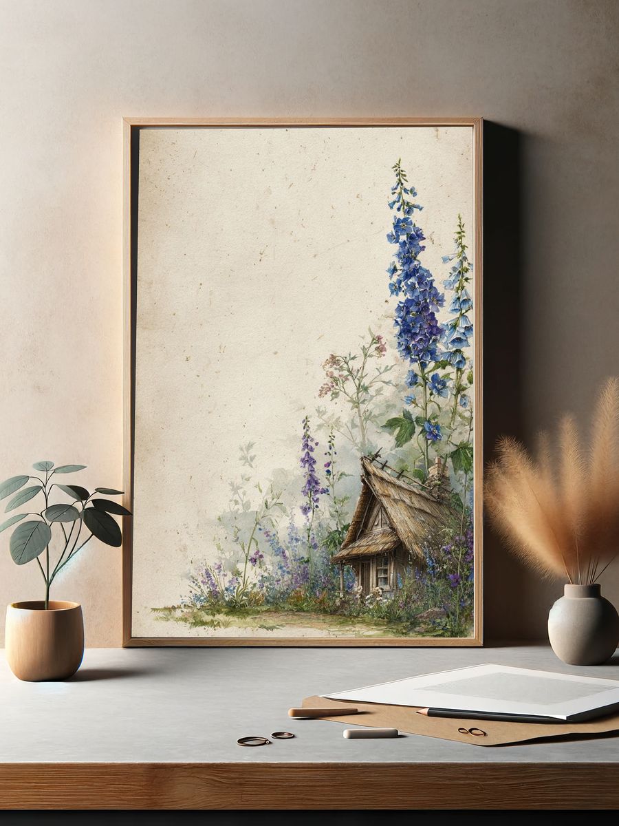 Cottage Garden Watercolor Print. — room view 2