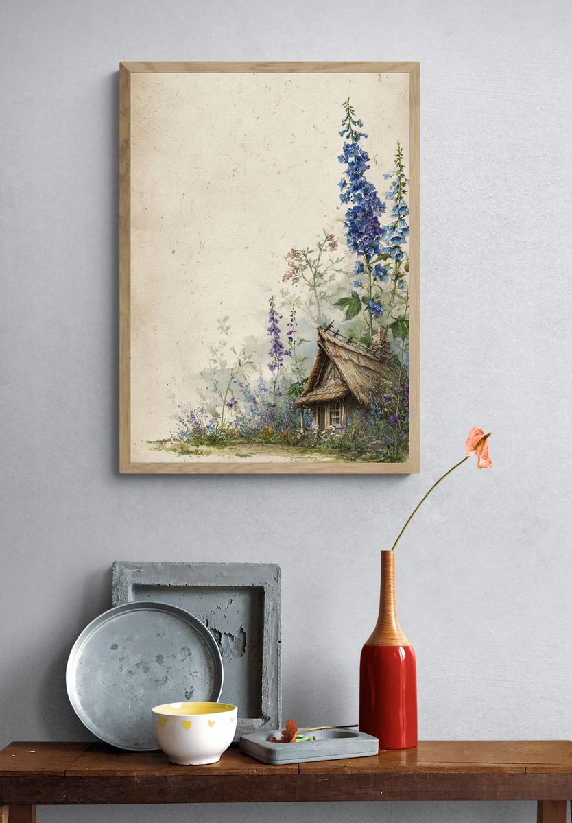 Cottage Garden Watercolor Print. — room view 3