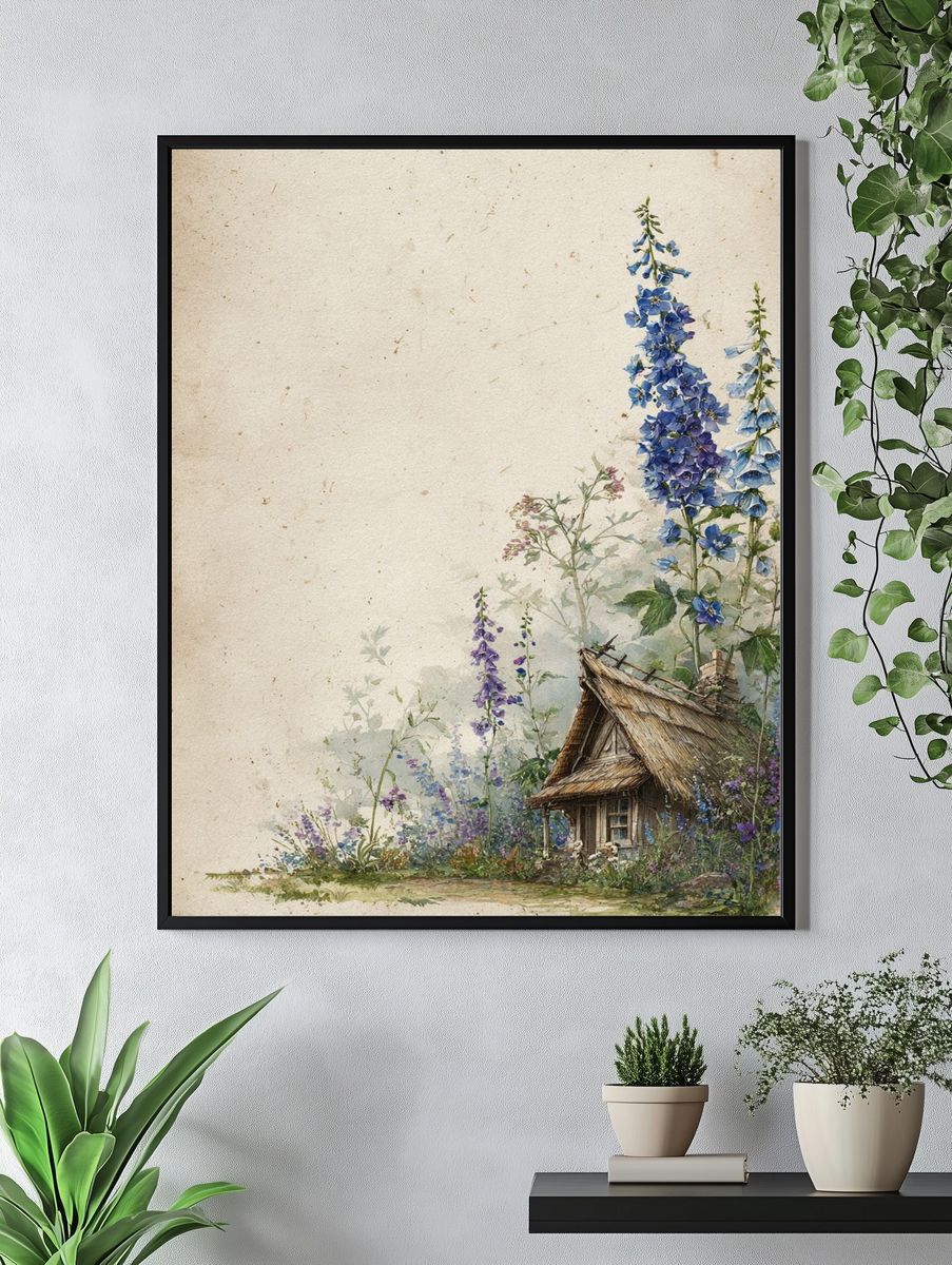 Cottage Garden Watercolor Print. — room view 4