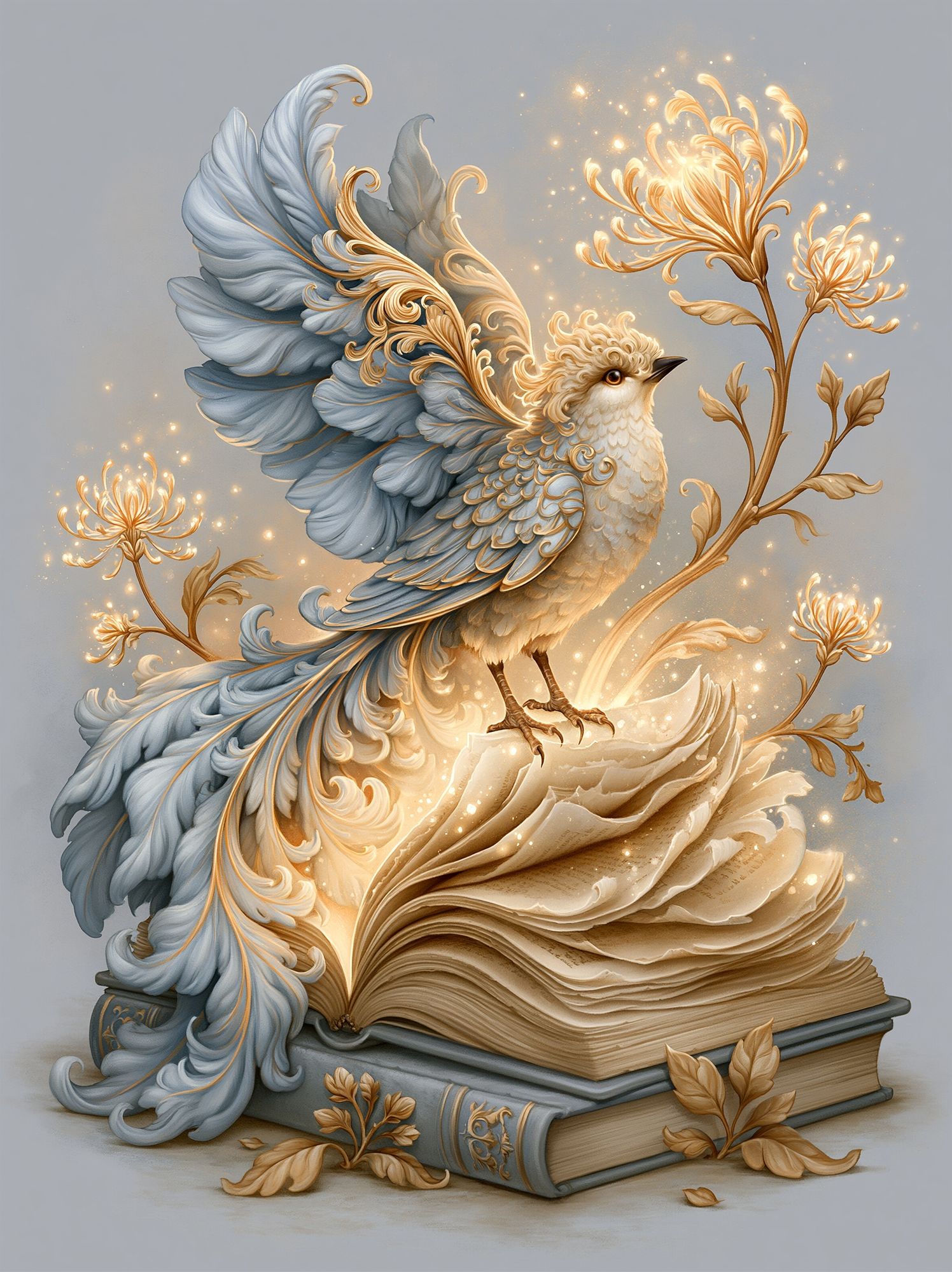 Enchanted Bird and Book Illustration Poster. poster detail