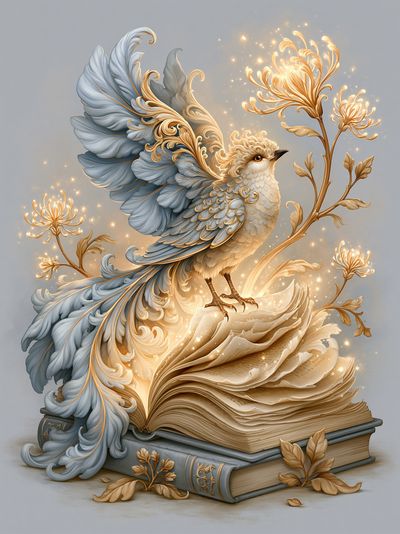 Enchanted Bird and Book Illustration Poster.