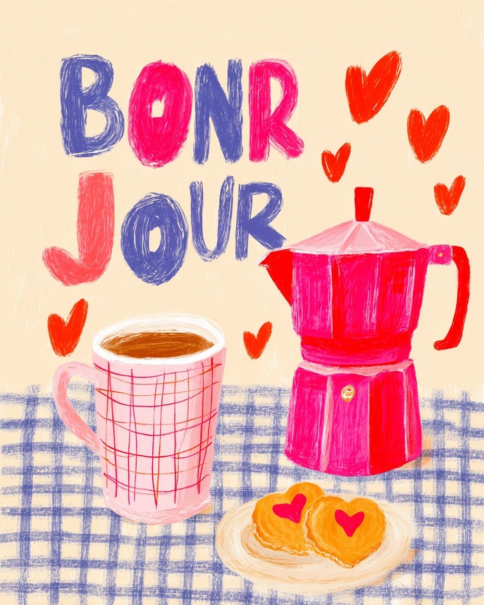 Bonjour Coffee Illustration Poster. poster detail