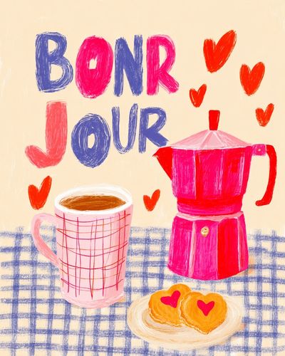 Bonjour Coffee Illustration Poster. poster