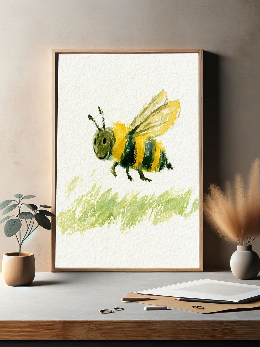 Watercolor Bee Illustration Poster. — room view 2
