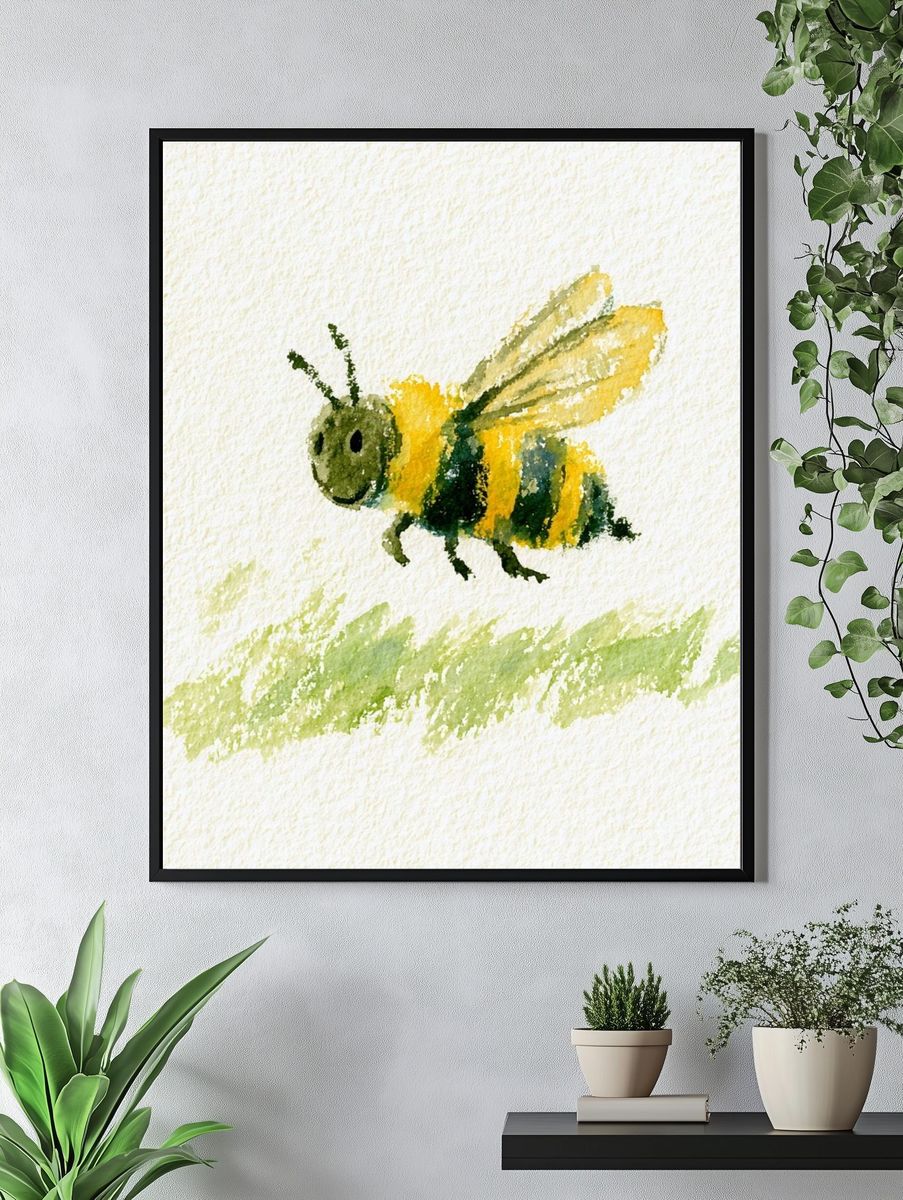 Watercolor Bee Illustration Poster. — room view 4