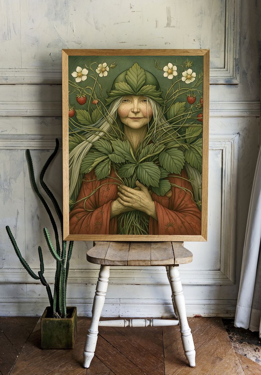 Strawberry Forest Woman Illustration Poster. room preview