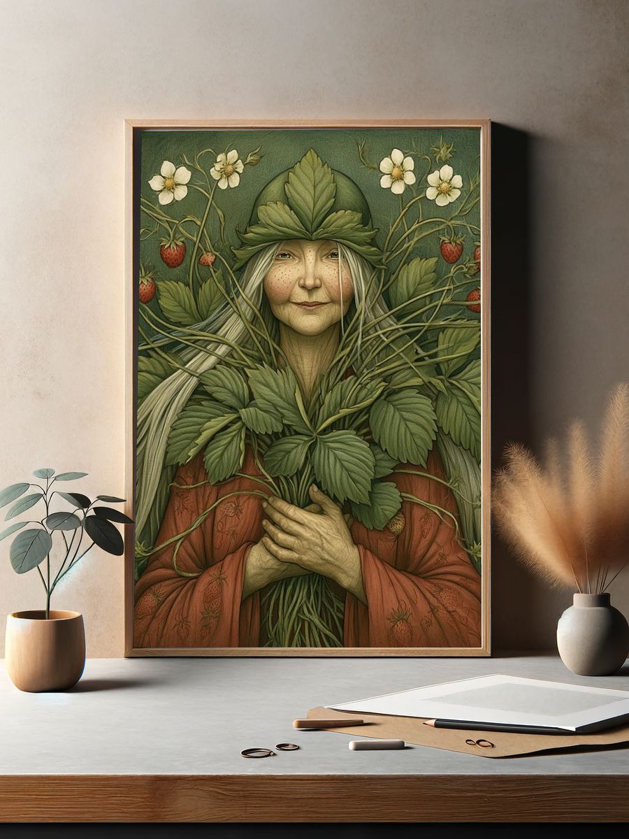 Strawberry Forest Woman Illustration Poster. — room view 2