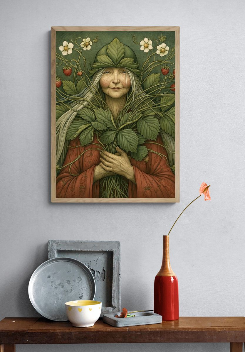 Strawberry Forest Woman Illustration Poster. — room view 3