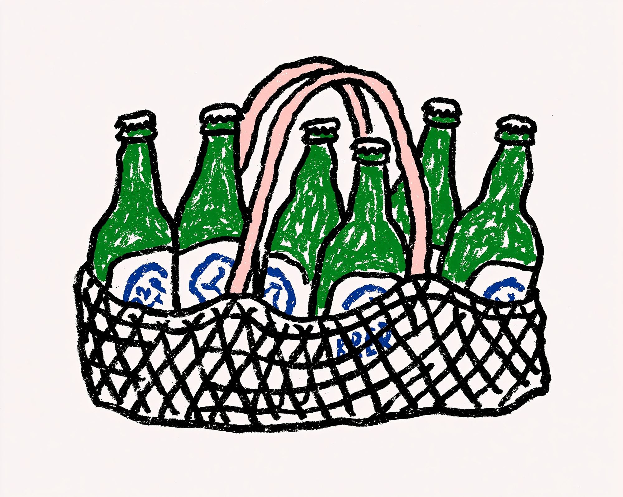 Beer Bottles Basket Illustration Poster. poster detail