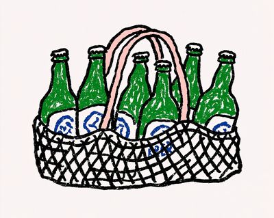 Beer Bottles Basket Illustration Poster.
