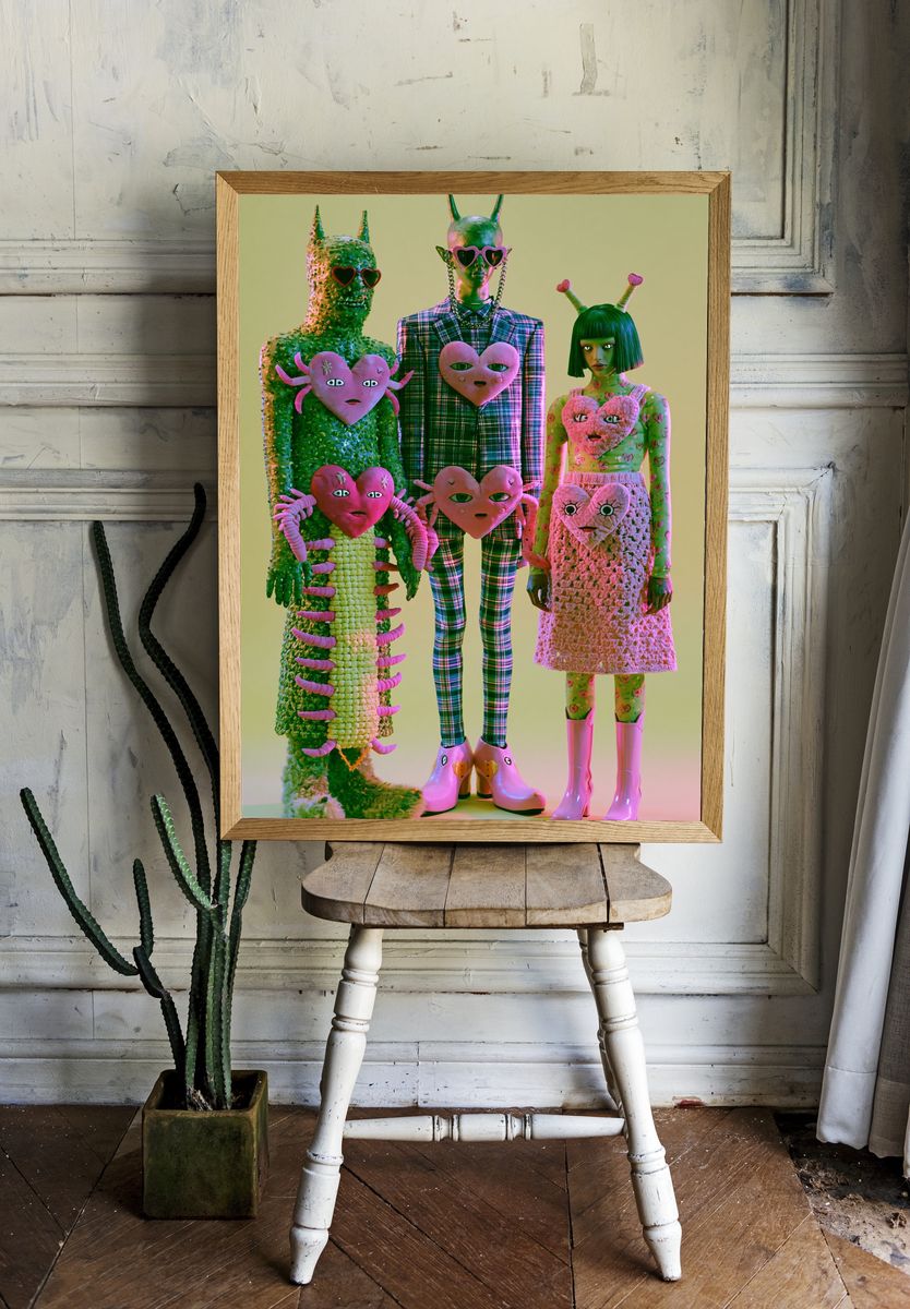 Surreal Heart Figures Illustration Poster. room preview