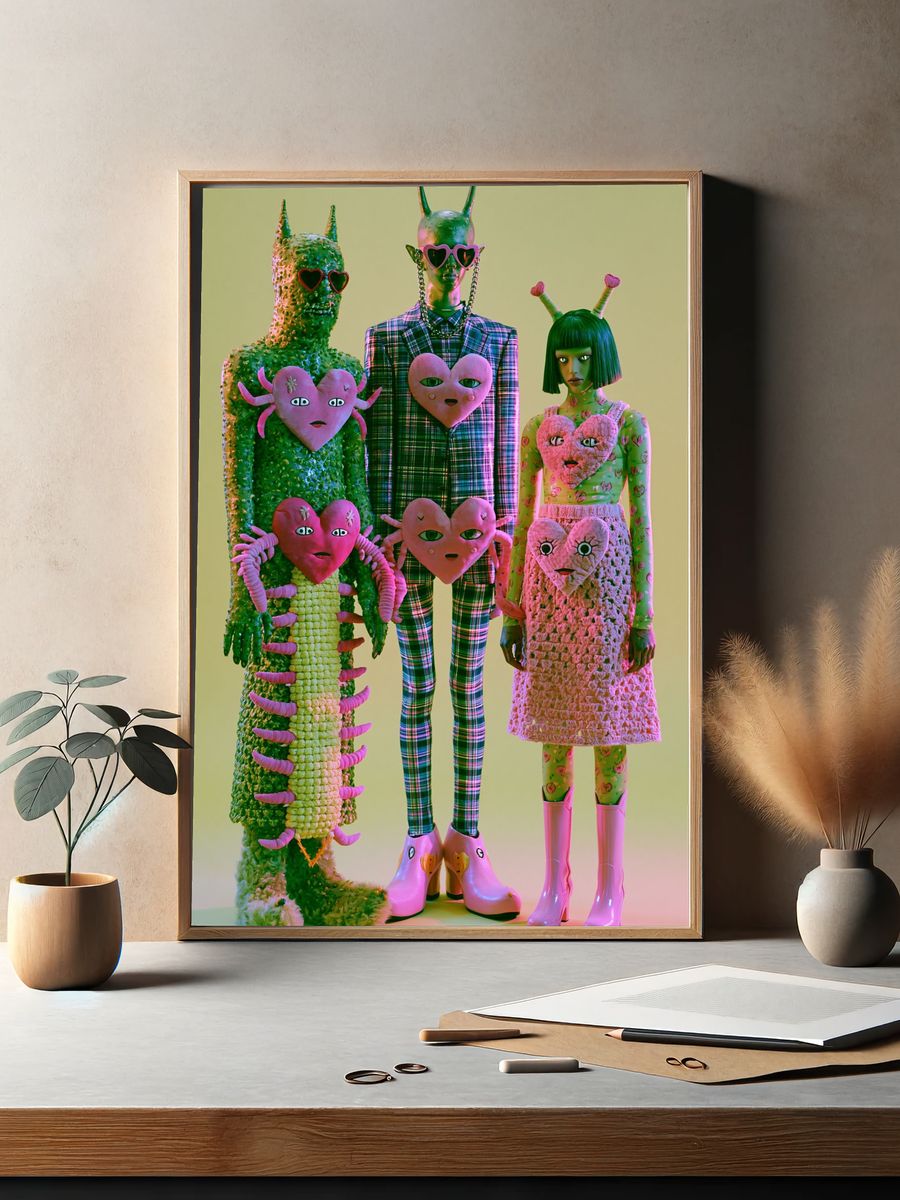 Surreal Heart Figures Illustration Poster. — room view 2