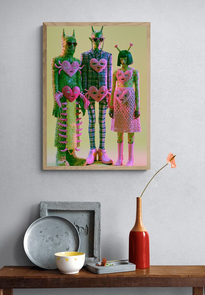 Surreal Heart Figures Illustration Poster. — room view 3