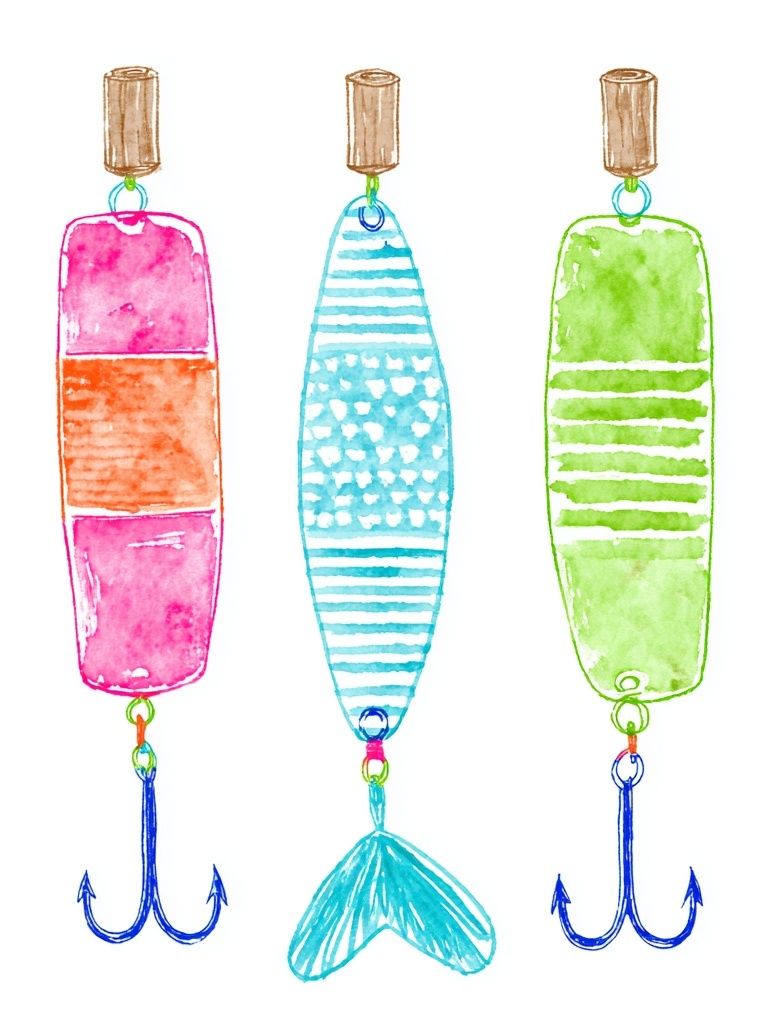 Watercolor Fishing Lures Illustration Poster. poster detail