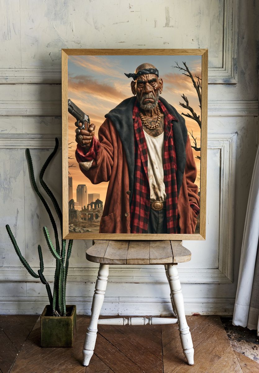 Post-Apocalyptic Gangster Illustration Poster. room preview