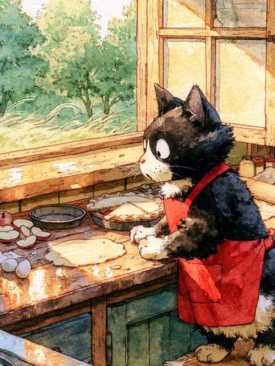 Cat in Kitchen Watercolor Poster. poster print