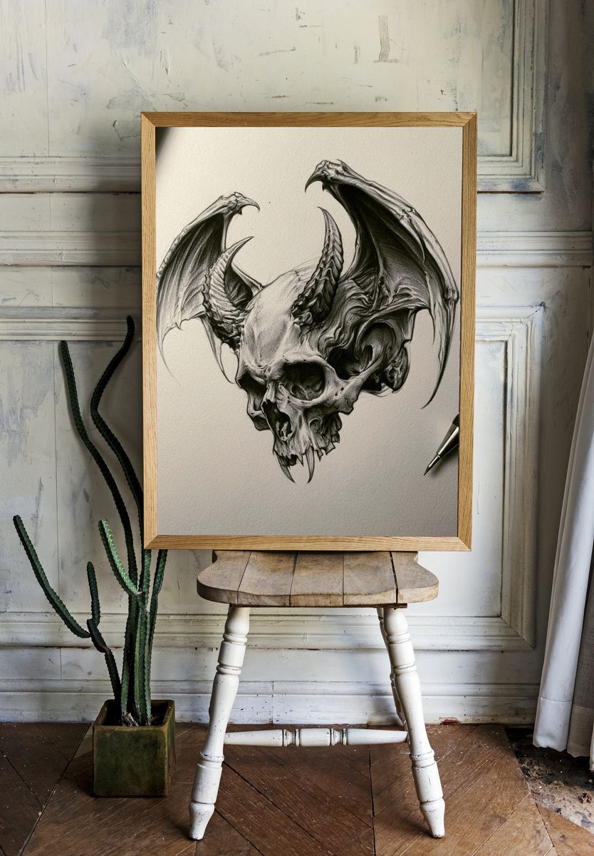Demonic Skull Sketch Poster. room preview
