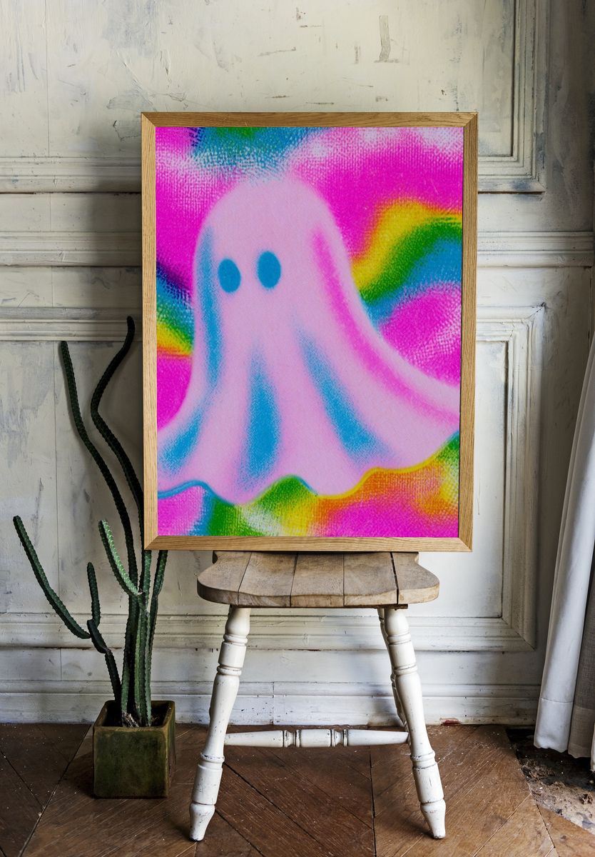 Rainbow Ghost Cartoon Poster. — room view 1