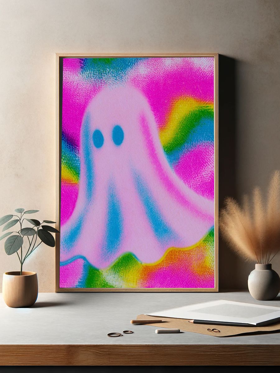 Rainbow Ghost Cartoon Poster. — room view 2