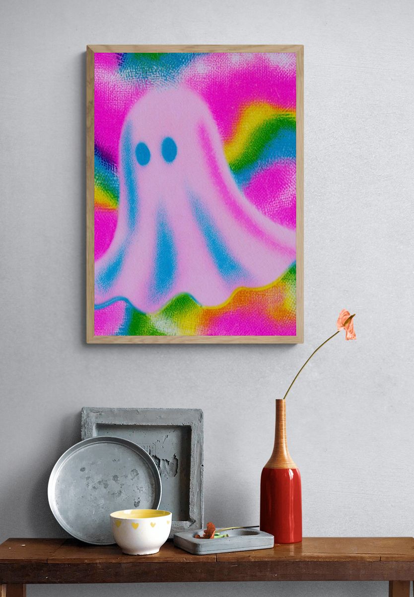Rainbow Ghost Cartoon Poster. — room view 3