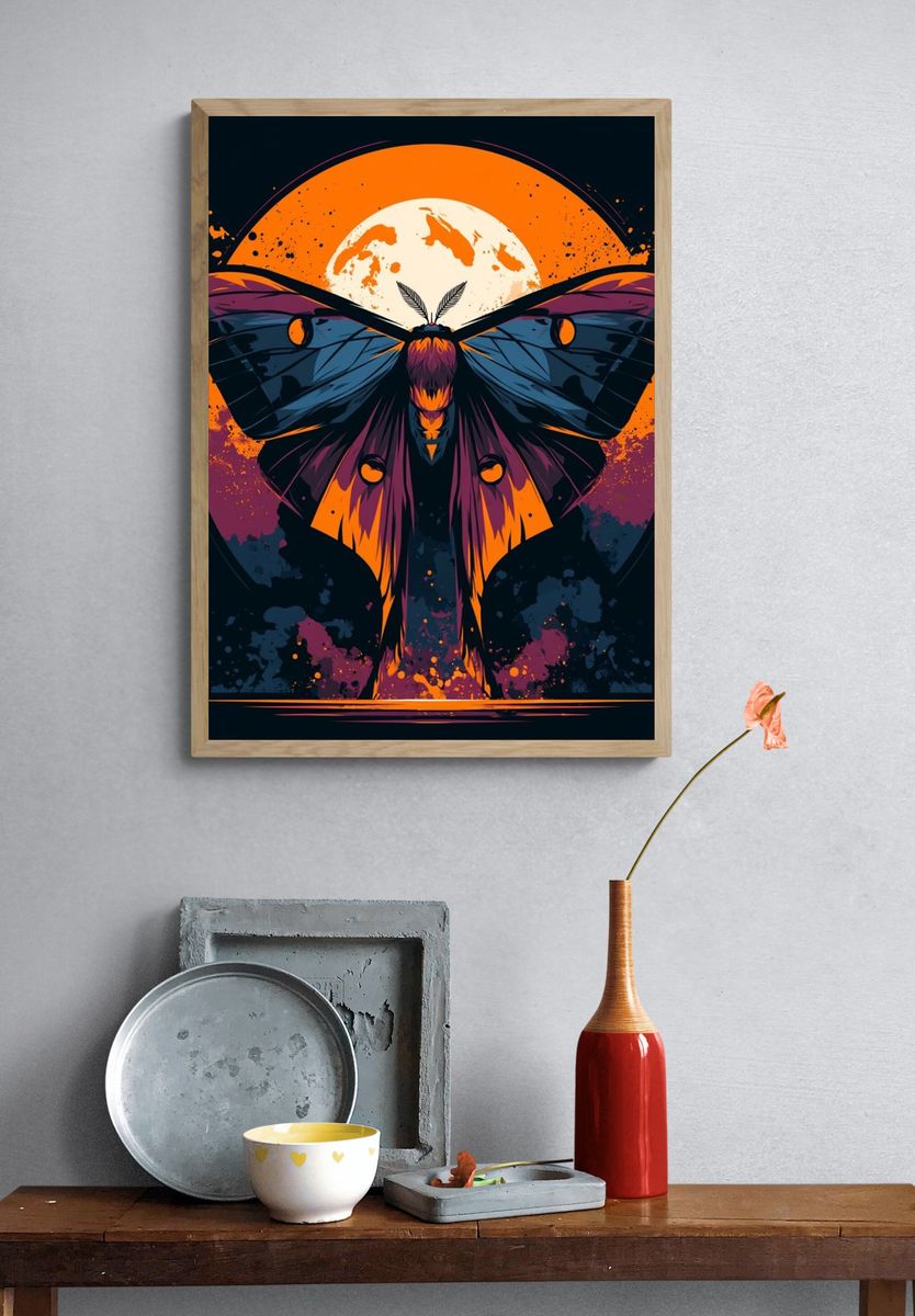 Moon Moth Digital Art Poster. — room view 3