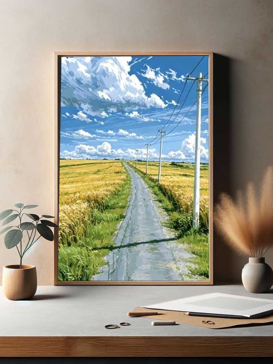 Country Road Landscape Illustration Poster. — room view 2