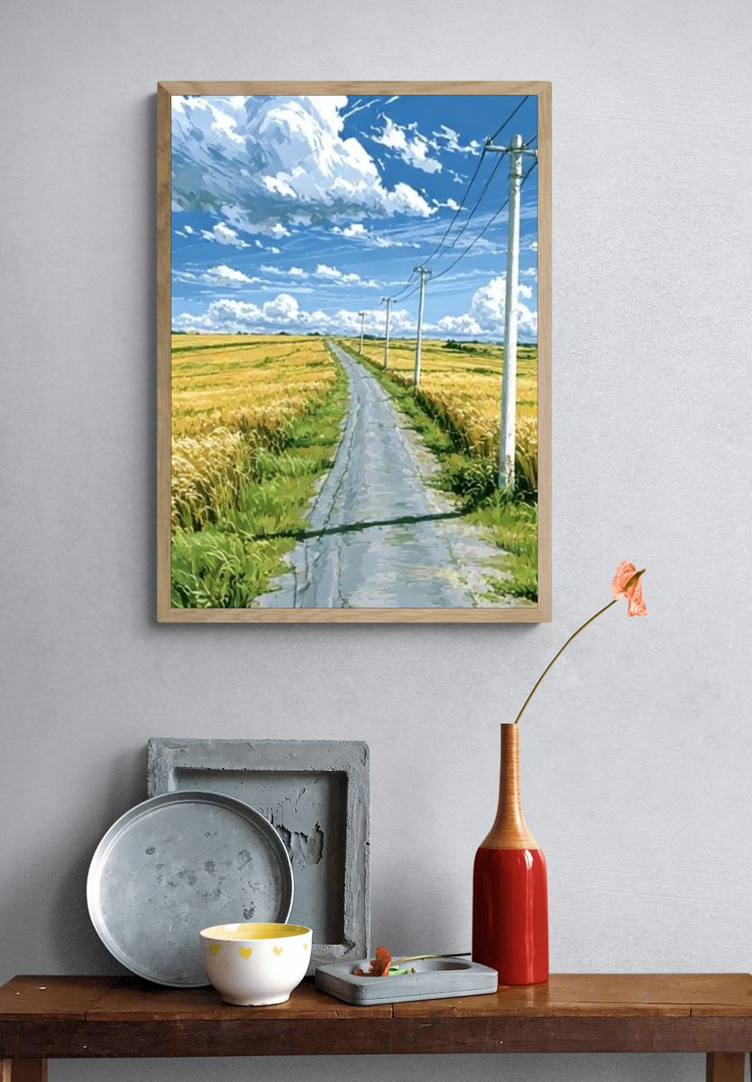 Country Road Landscape Illustration Poster. — room view 3