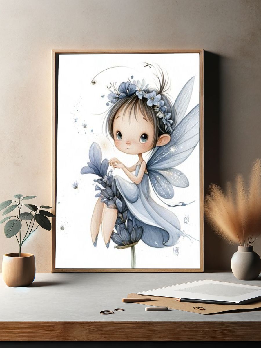 Blue Fairy Watercolor Print. — room view 2