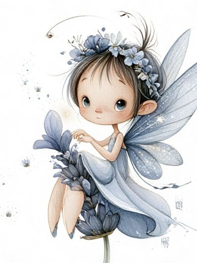 Blue Fairy Watercolor Print. poster