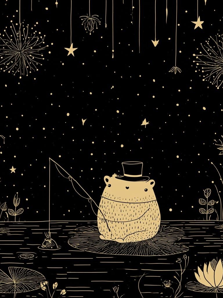 Moonlit Bear Fishing Illustration Poster. poster — illustration art