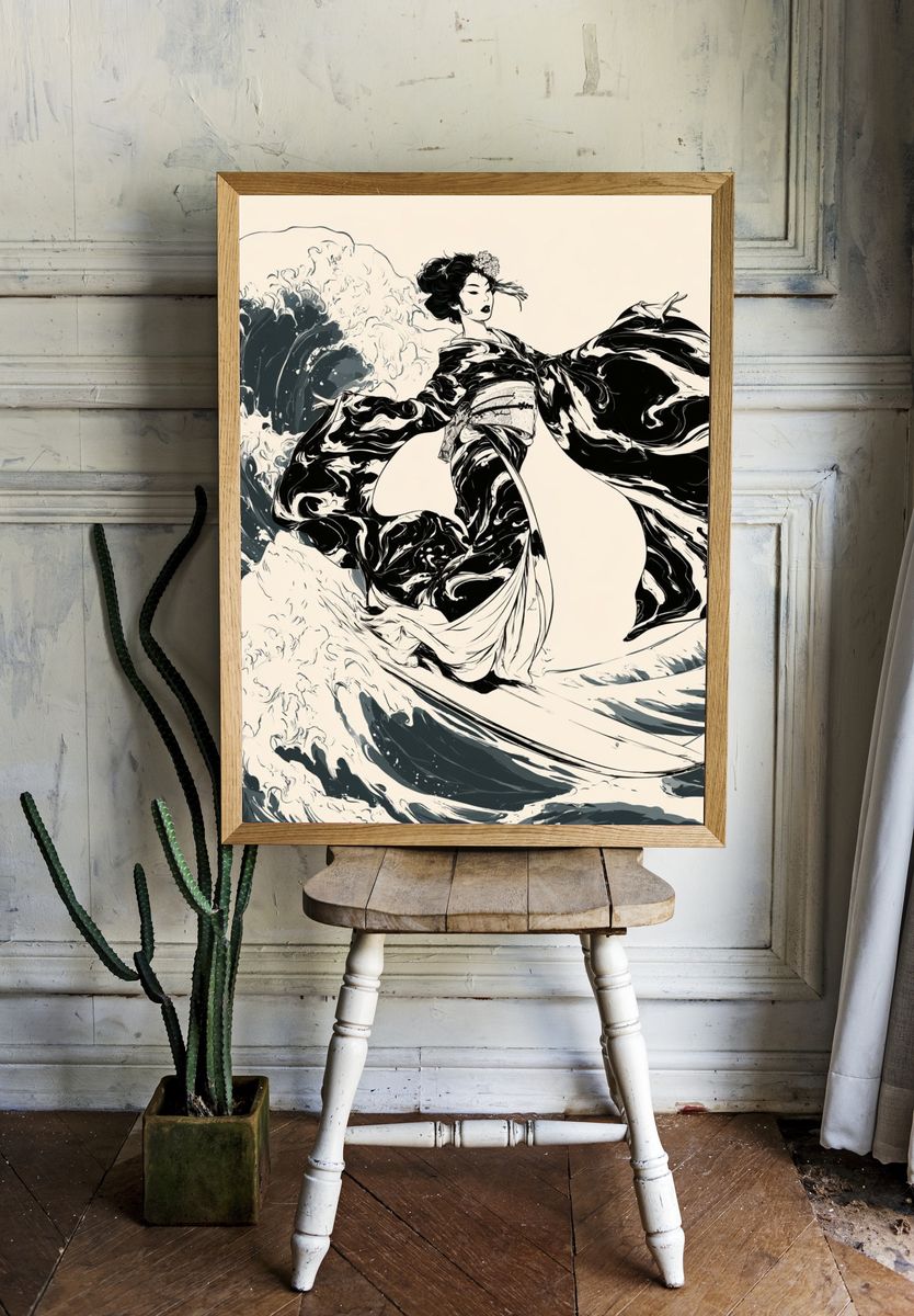 Geisha Wave Ink Poster. — room view 1