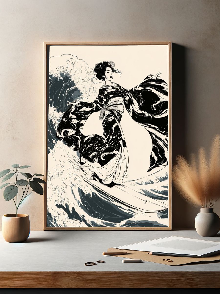 Geisha Wave Ink Poster. — room view 2